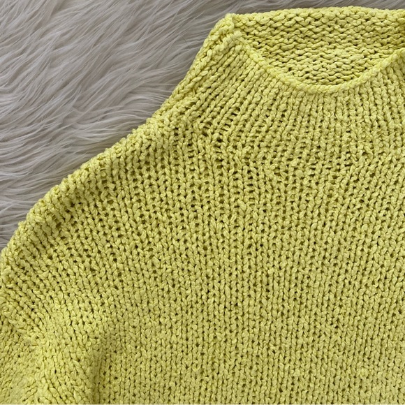 Anthropologie Yellow Chartreuse Chunky Knit Cotton Cropped Mock Neck Sweater - Picture 3 of 11